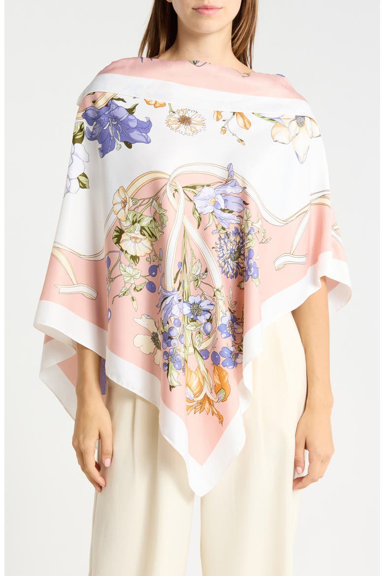 Foral Print Satin Poncho, Main, color, PINK