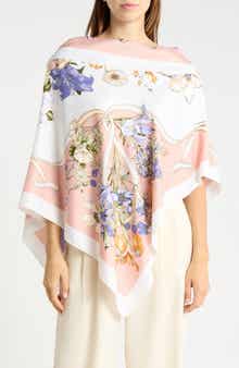 Foral Print Satin Poncho