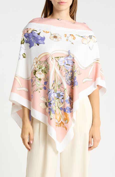 Foral Print Satin Poncho