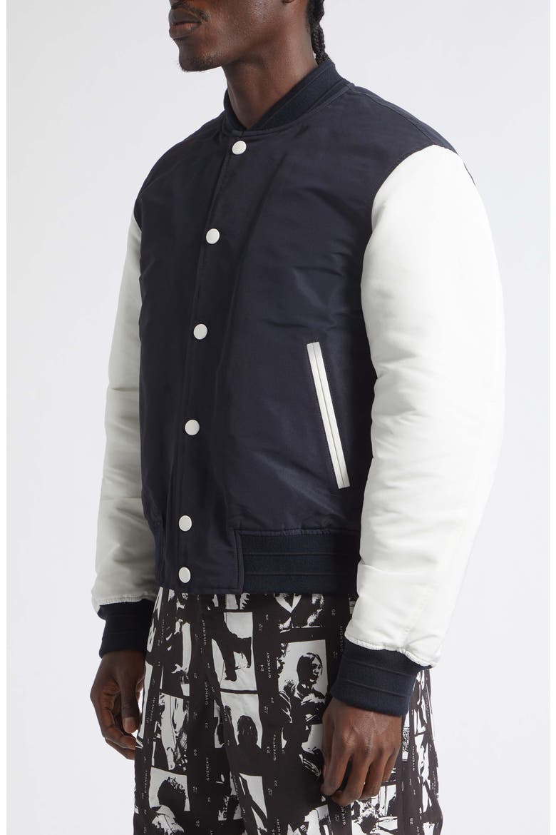 Logo Satin Varsity Jacket, Alternate, color, NAVY/ WHITE
