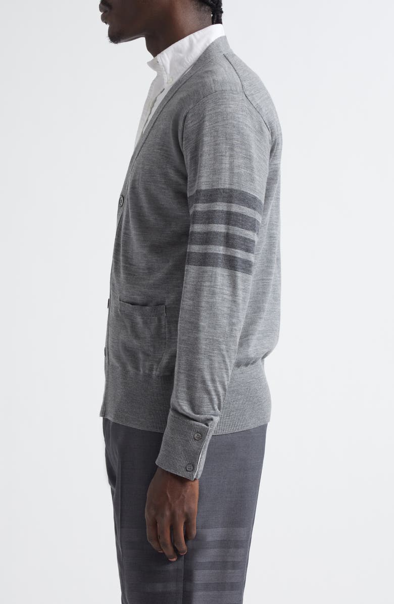 Thom Browne Classic 4-Bar Virgin Wool Cardigan, Alternate, color, Light Grey