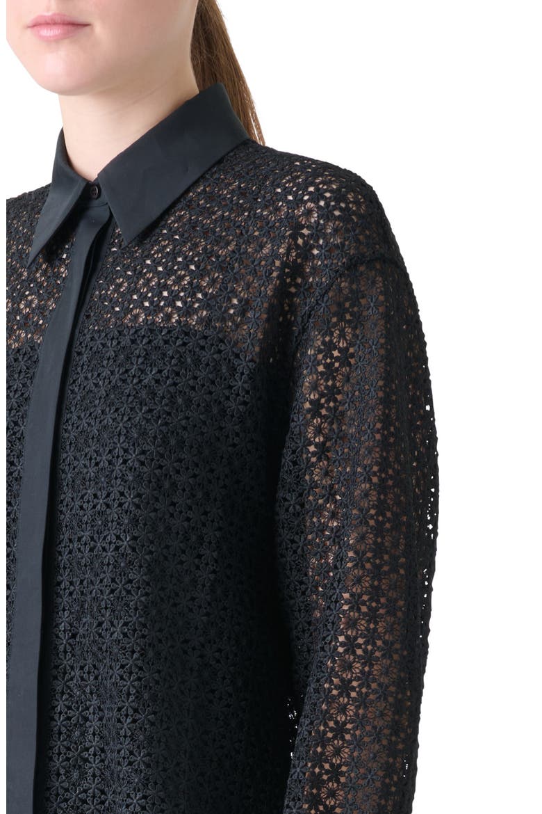 Daisy Guipure Button-Up Shirt, Alternate, color, BLACK
