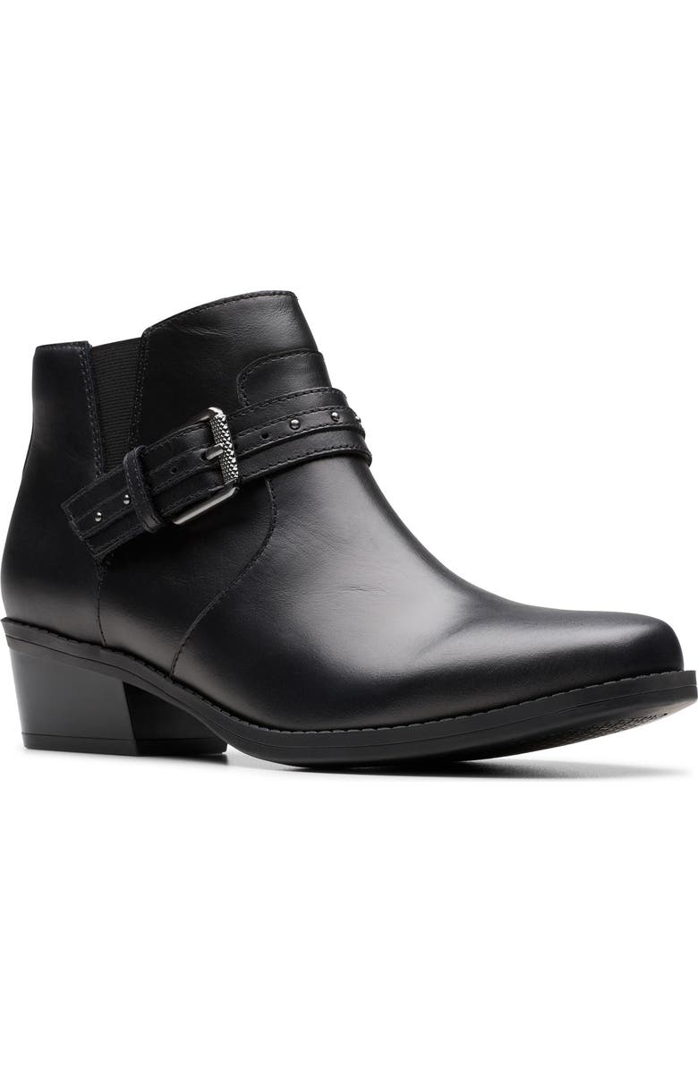 Clarks<sup>®</sup> Danyelle Wish Ankle Bootie - Wide Width Available, Main, color, Black Leather