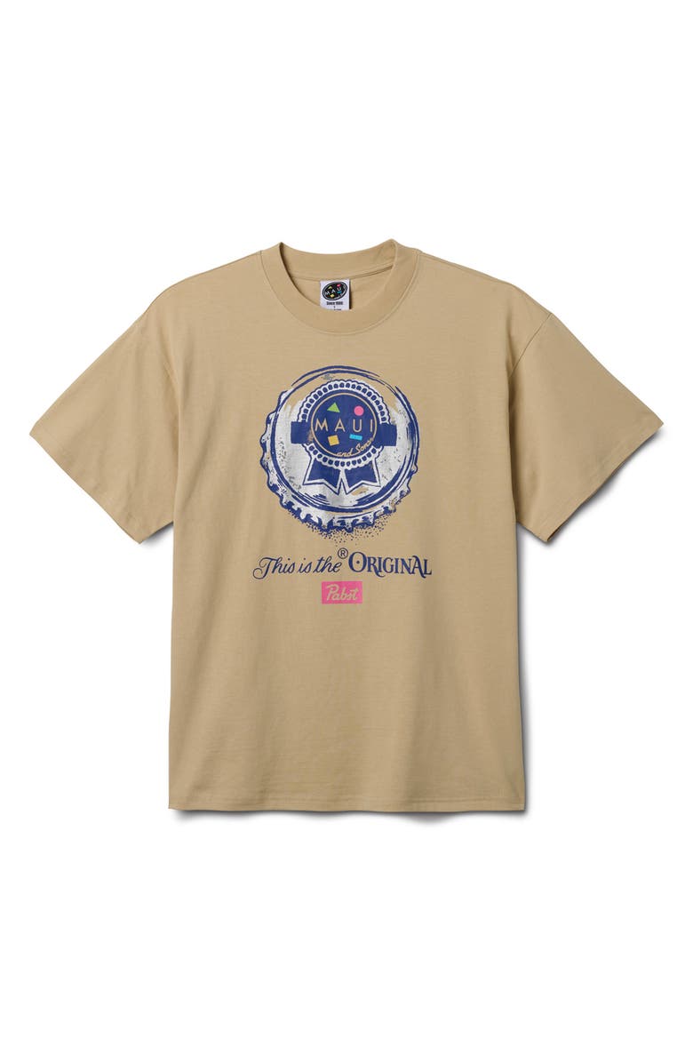 Maui & Sons x Pabst Blue Ribbon Graphic T-Shirt, Alternate, color, Tan