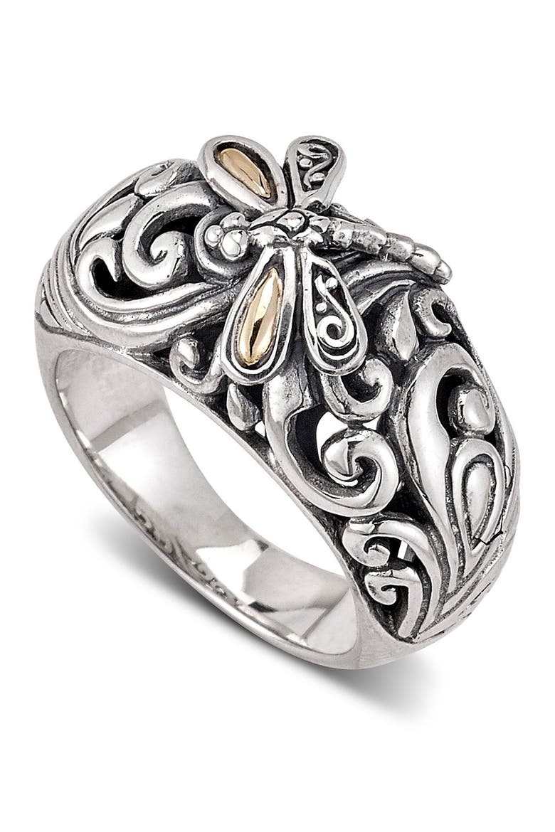 Sterling Silver & 18K Gold Dragonfly Ring, Main, color, SILVER AND GOLD