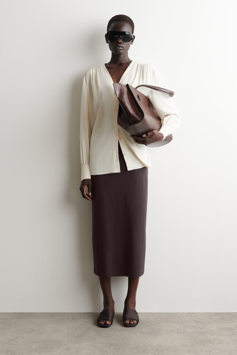 Gathered V-neck Blouse, Alternate, color, LIGHT BEIGE