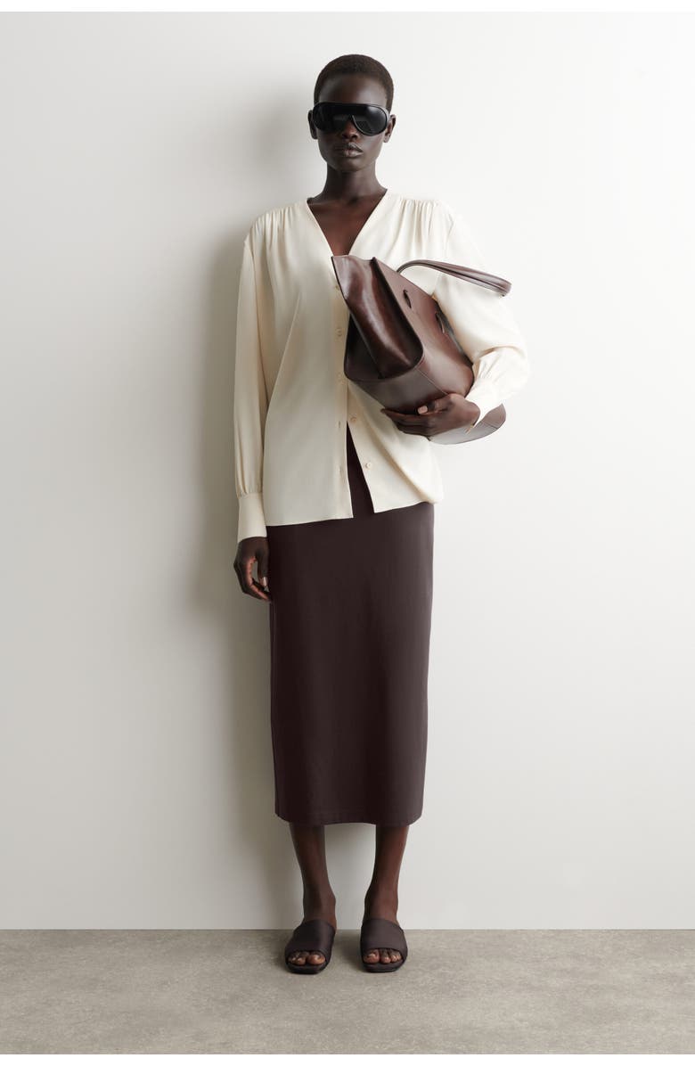 COS Gathered V-neck Blouse, Alternate, color, Light Beige