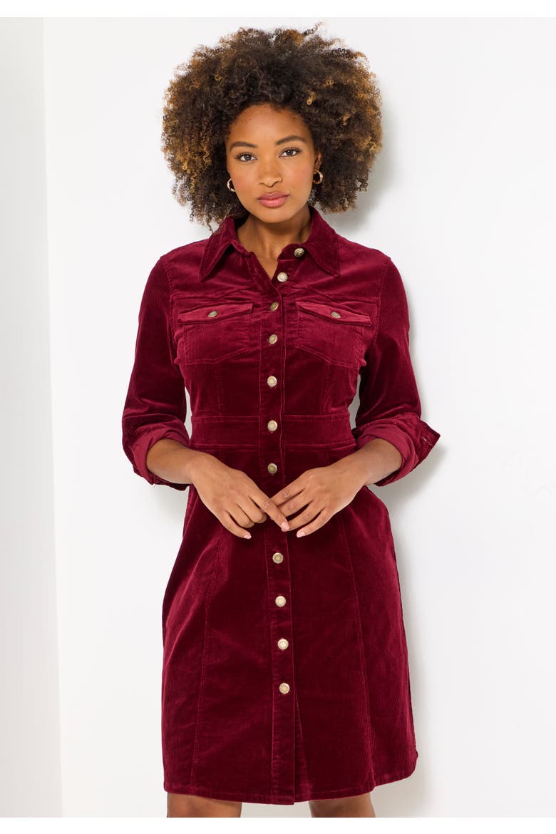 Corduroy Shirt Dress, Main, color, BURGUNDY