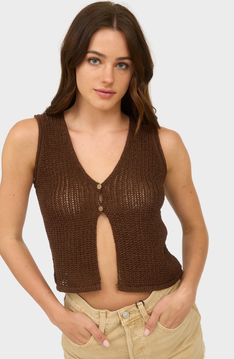 Blu Pepper Button Front Knit Sleeveless Top, Alternate, color, Brown