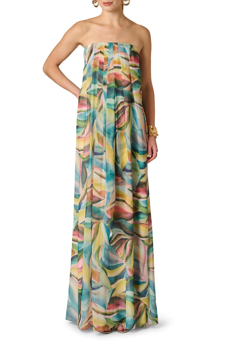 Print Strapless Chiffon Gown, Main, color, GREEN MULTI