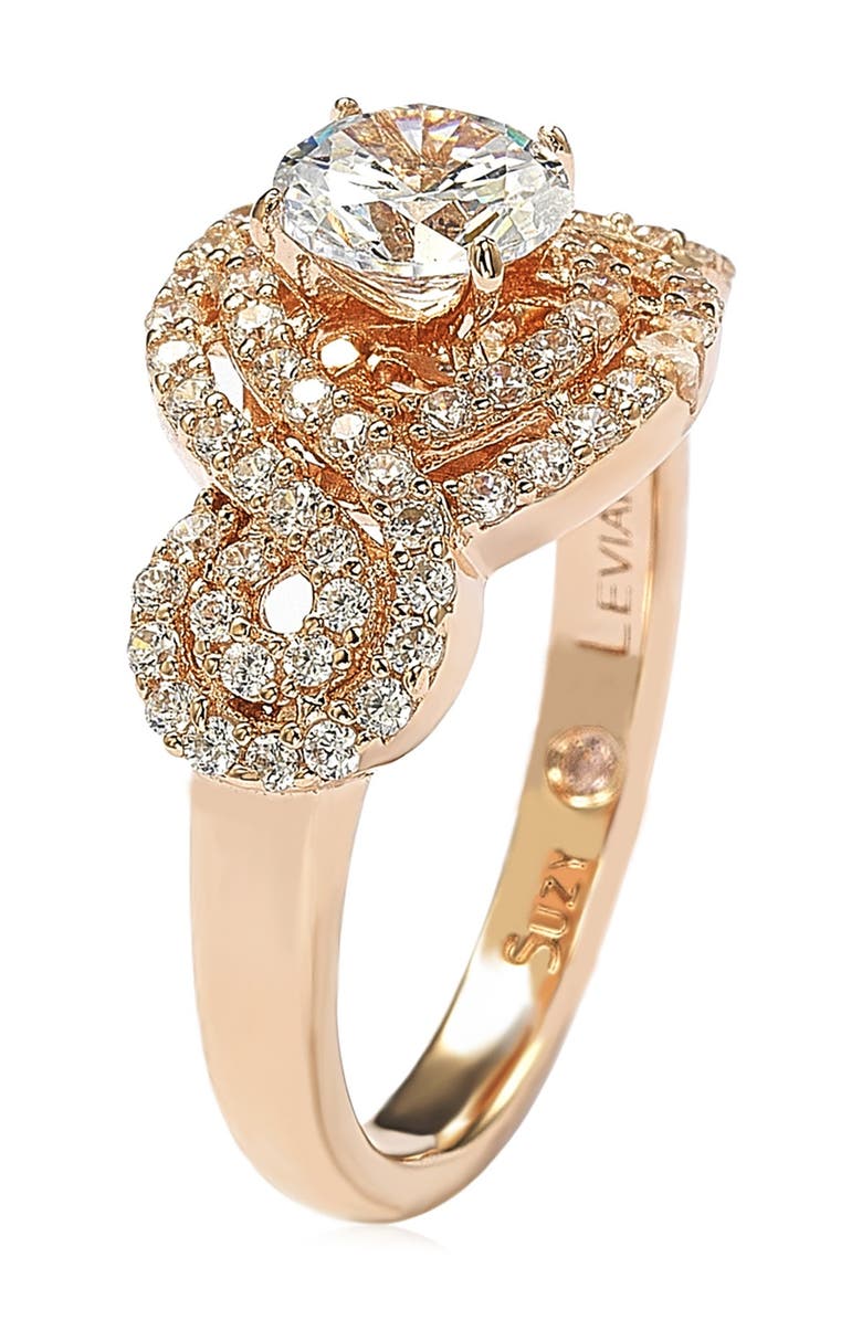 SUZY LEVIAN Rose Plated Sterling Silver Round Cubic Zirconia Halo Engagement Ring, Alternate, color, Rose