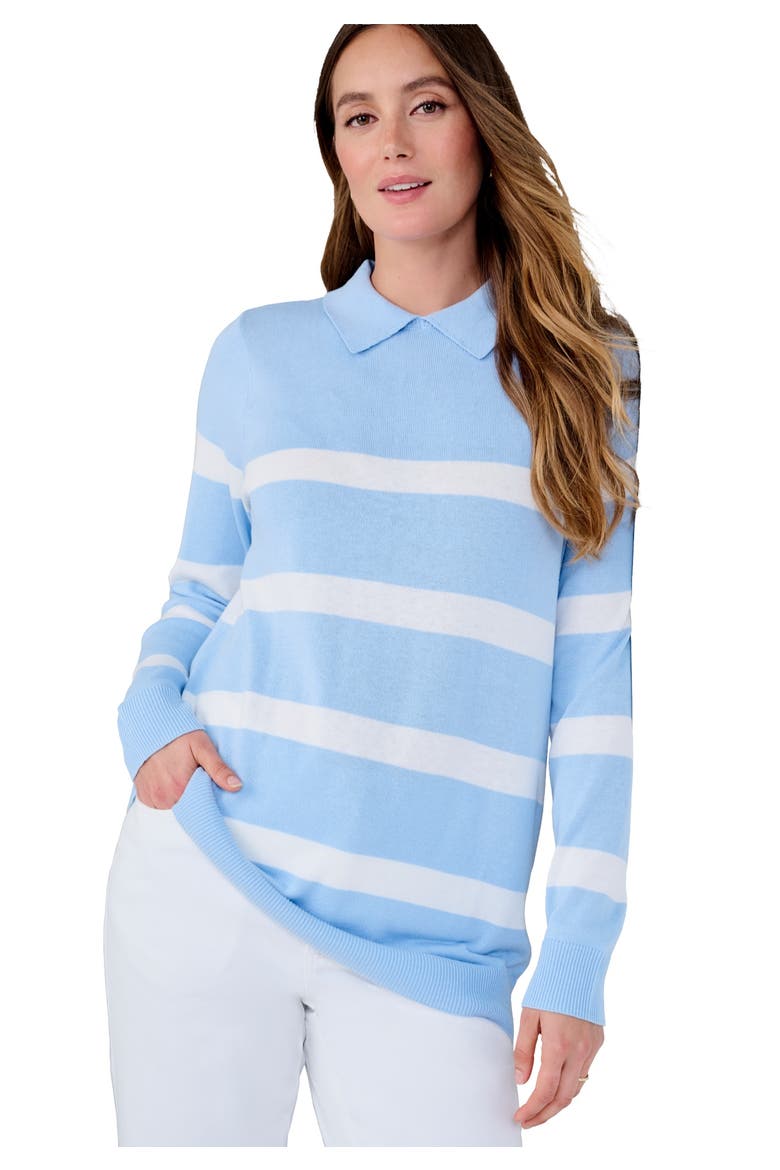 Pullover Collared Polo Sweater, Main, color, AZURE MIST STRIPE