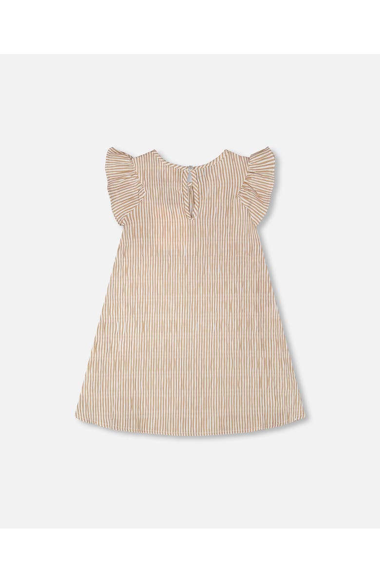 Deux par Deux Short Sleeve Striped Flared Dress, Alternate, color, Off White And Sand Stripes