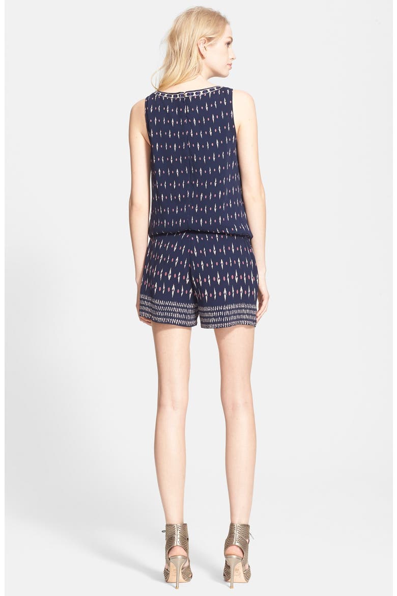 'Kaylure' Print Silk Romper, Alternate, color, DARK NAVY