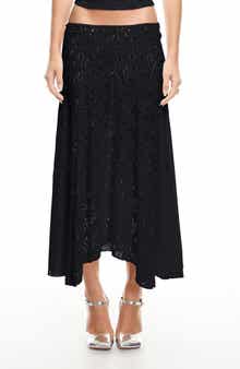 LIONESS Tidal Pointelle Asymmetric Midi Skirt