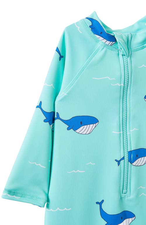 Cotton On Kids Cameron Long Sleeve Swimsuit In Mint Breeze Whale Of A Time