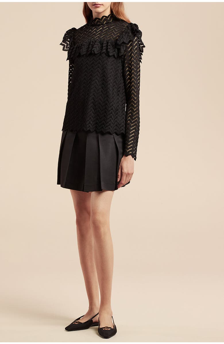 Rebecca Taylor Chevron Lace Top, Main, color, Black