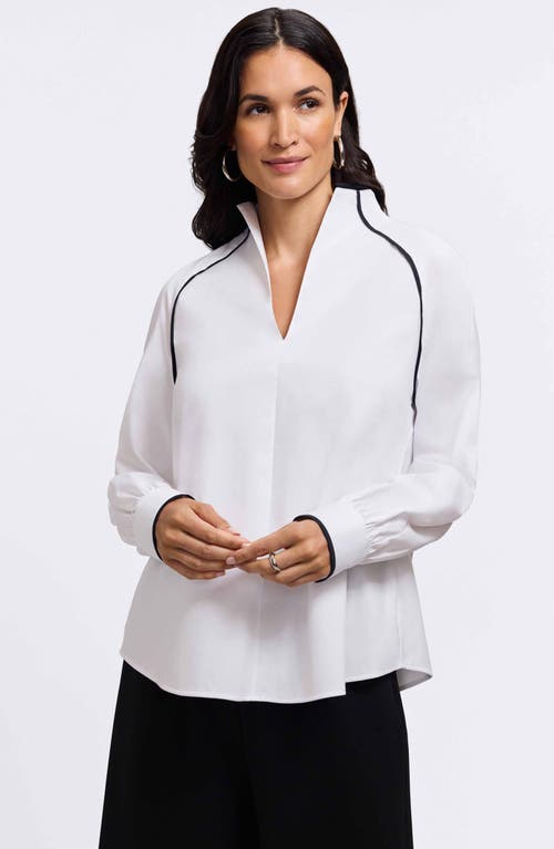 Foxcroft Daphne Contrast Piping Stretch Cotton Blend Pullover In White