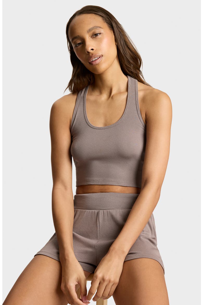 Better than Basic Racerback Crop Rib Tank, Alternate, color, TRUFFLE