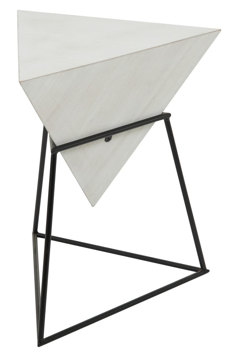 White Wood Modern Accent Table with Black Metal Stand, Alternate, color, BLACK