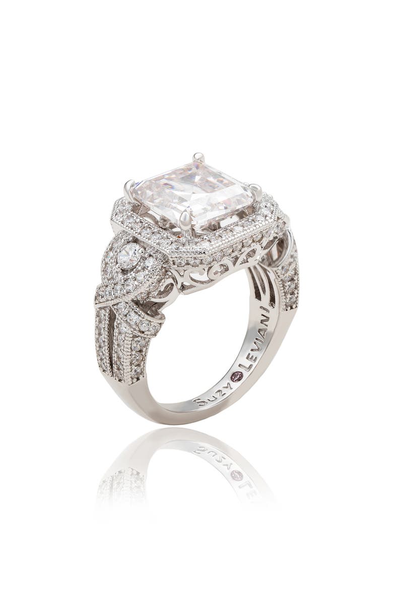 Pavé Cubic Zirconia Engagement Ring, Alternate, color, WHITE
