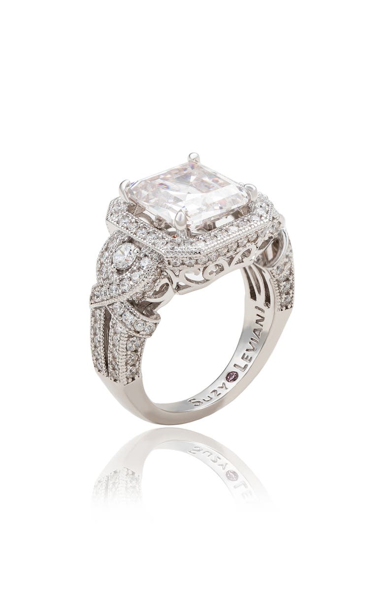 SUZY LEVIAN Pavé Cubic Zirconia Engagement Ring, Alternate, color, White