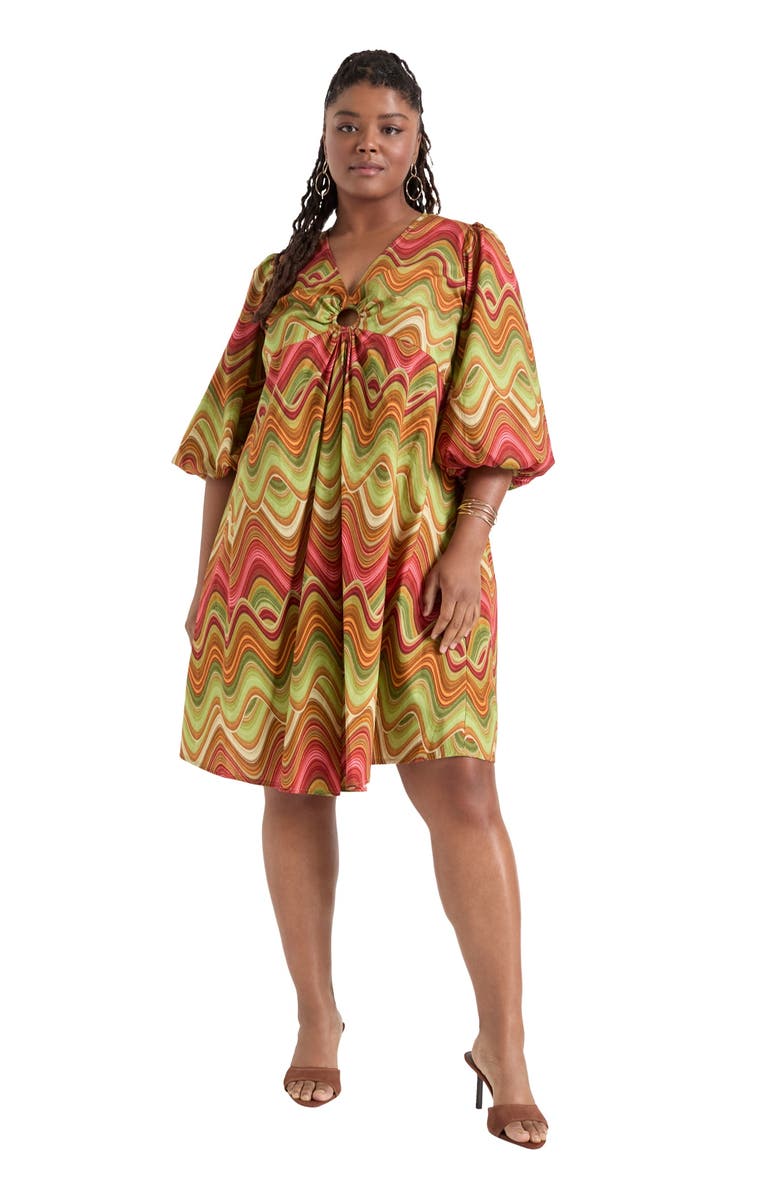 June + Vie Ring Cut Out Poplin Shirtdress, Main, color, Heat Waves