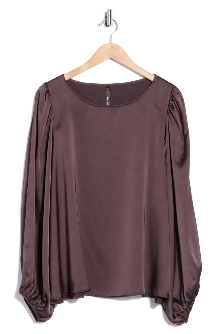 Cutout Long Sleeve Satin Top, Alternate, color, BROWN