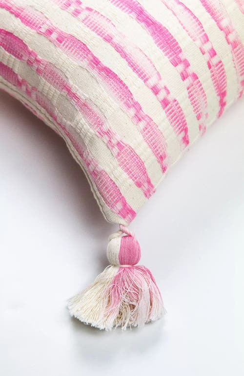 Archive New York Antigua Naturally Dyed Striped Handwoven Cotton Throw Pillow In Pink And Ivory Stripe