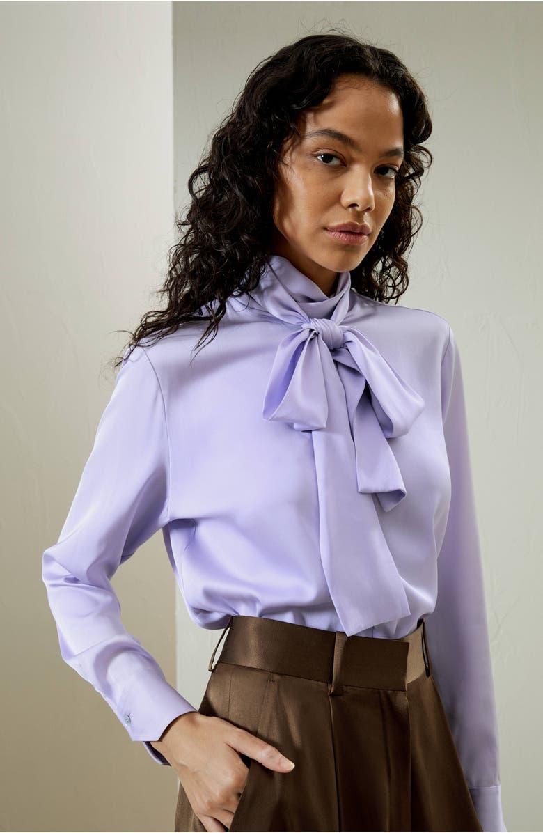 Lilysilk Silk Turtleneck Ribbon Blouse, Alternate, color, Lilac