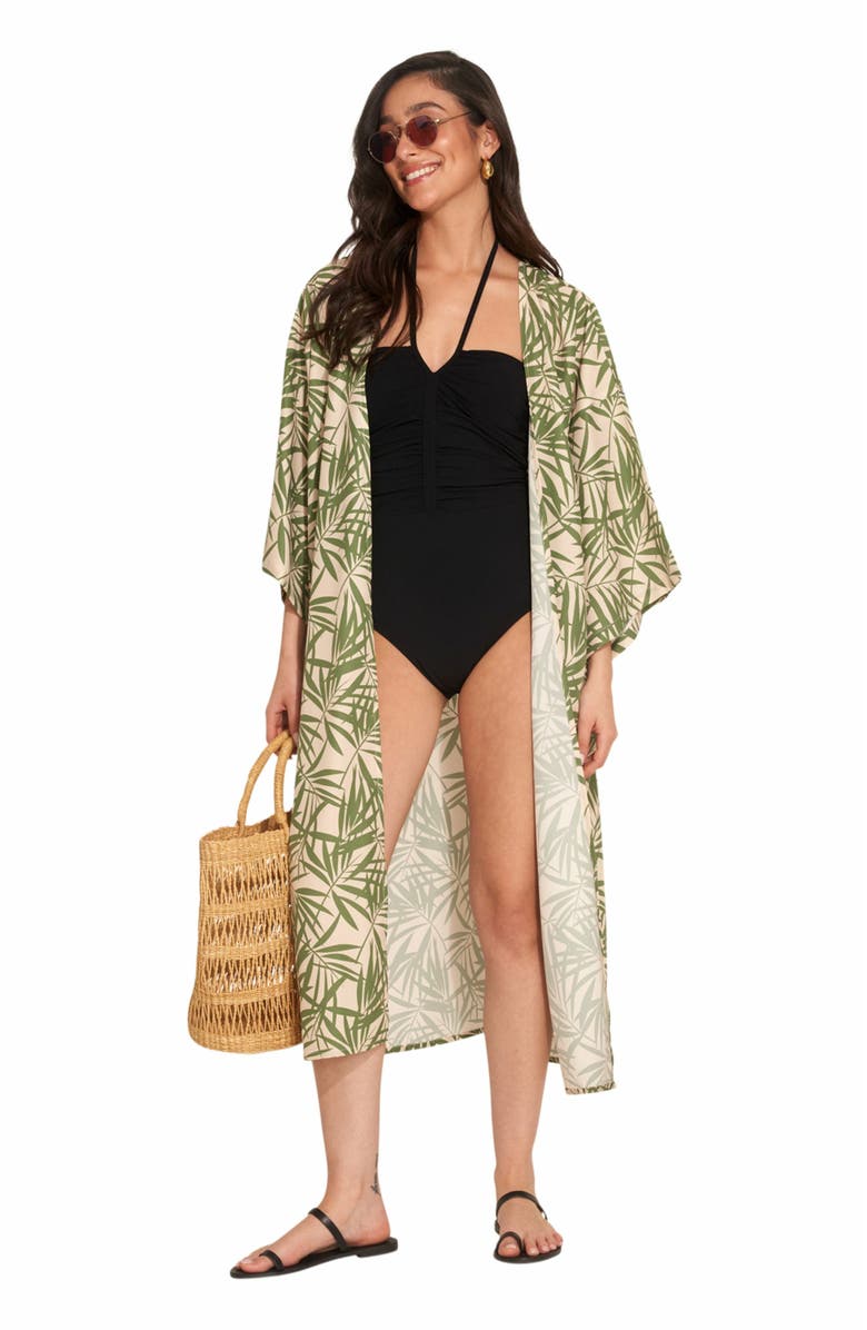 Gottex Beach Life Noam Short Sleeves Swim Cover Up Robe, Main, color, Multi/Green