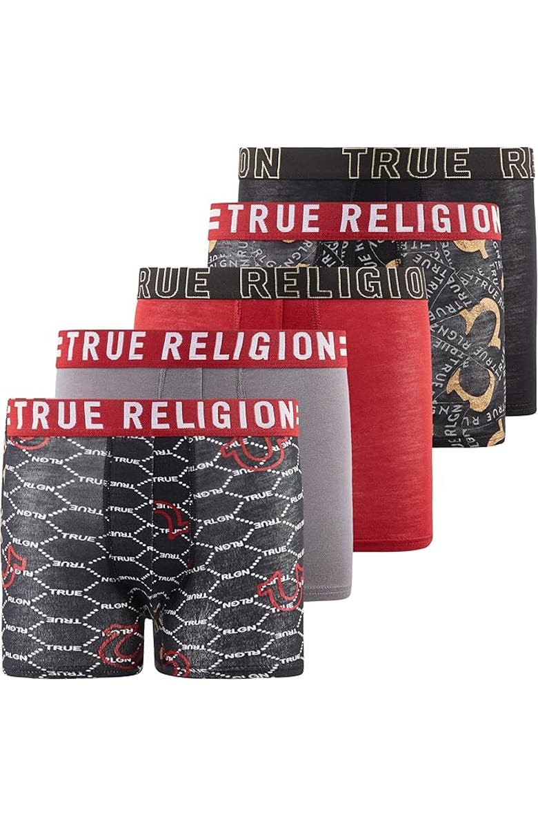 True Religion Boxer Briefs Pack of 5, Main, color, Red/Gold/Black/Grey