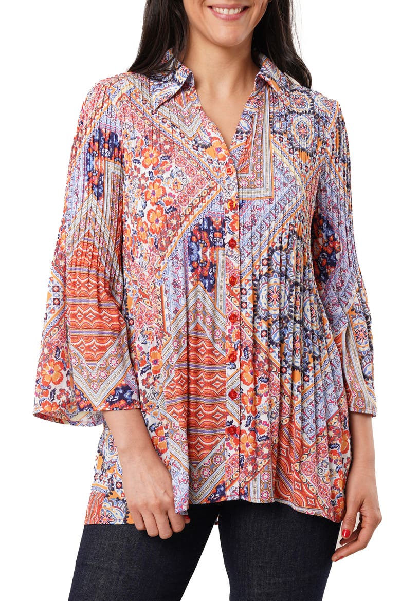 Pleated Button-Up Shirt, Main, color, LEILA