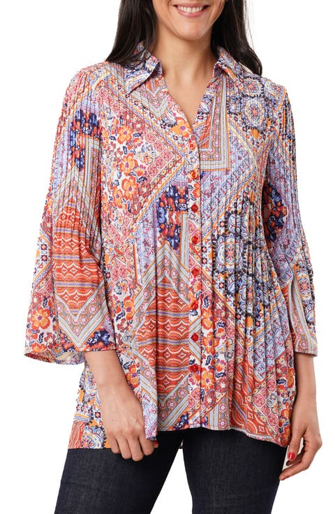 Pleated Button-Up Shirt