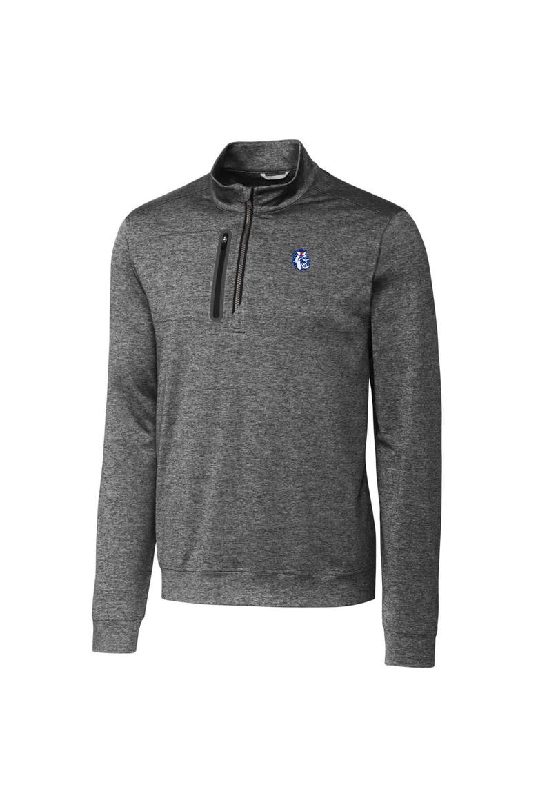 Men's Cutter & Buck Steel Fresno State Bulldogs Heathered Vault Stealth Quarter-Zip Pullover Top, Alternate, color, Steel