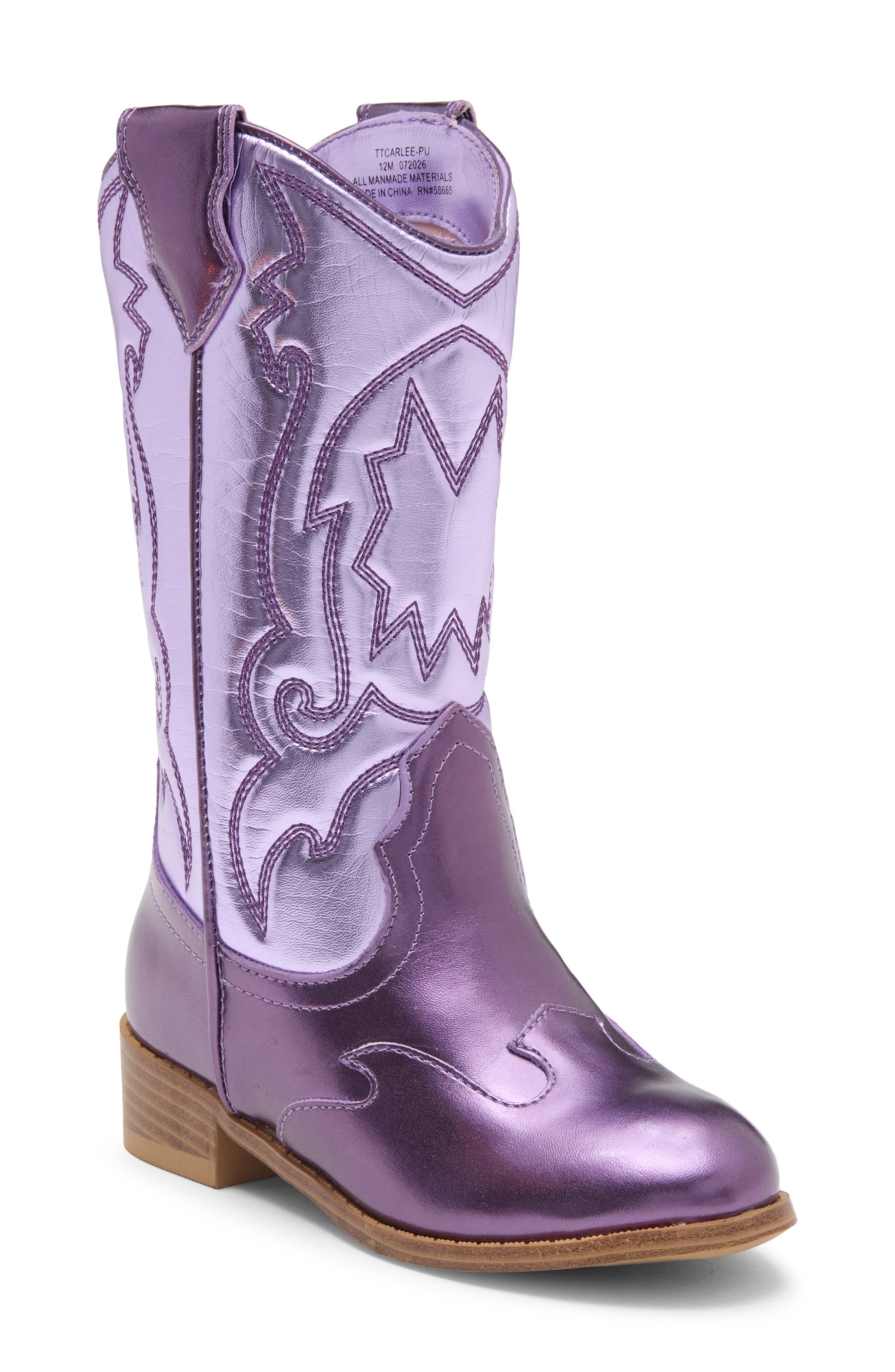 Kids' Carlee Western Faux Leather Boot, Main, color, PURPLE METALLIC