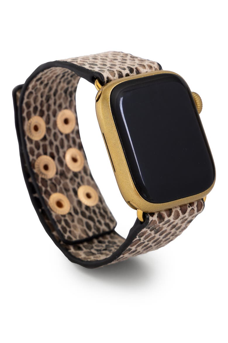Snakeskin Faux Leather Apple Watch® Watchband, Main, color, BEIGE