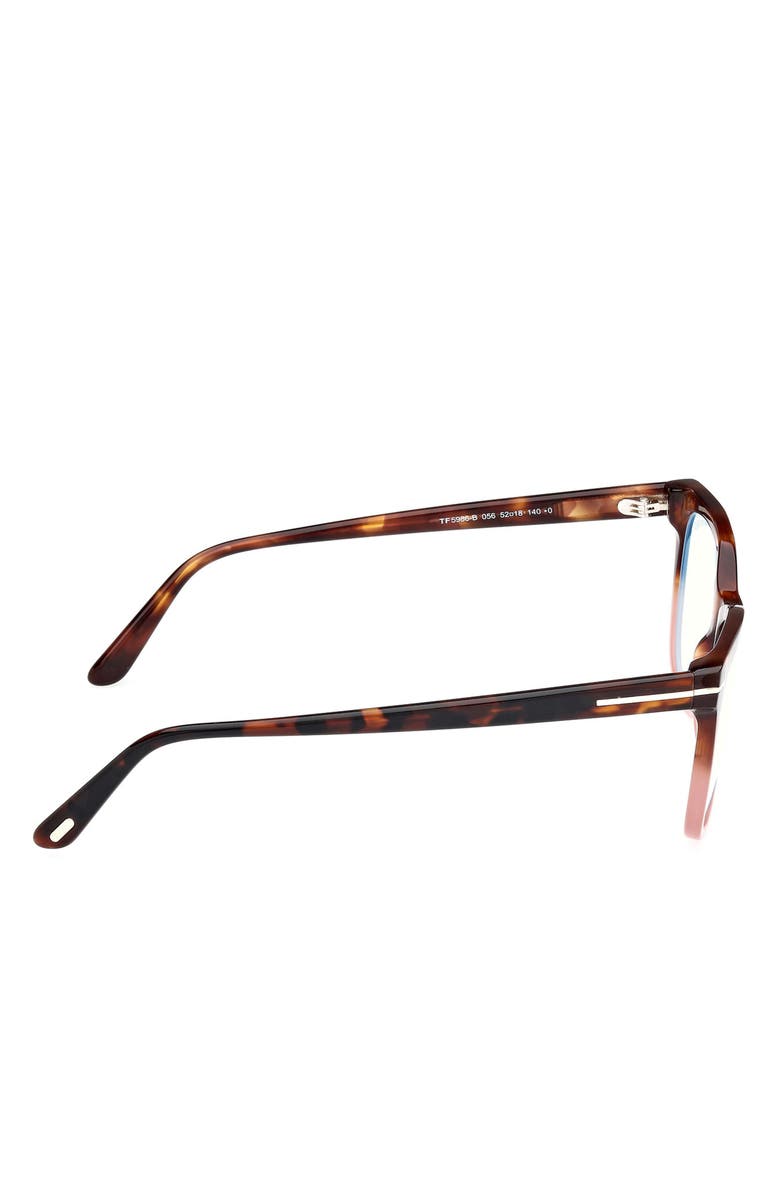 TOM FORD 52mm Square Blue Light Blocking Glasses, Alternate, color, Havana To Milky Pink / T Logo