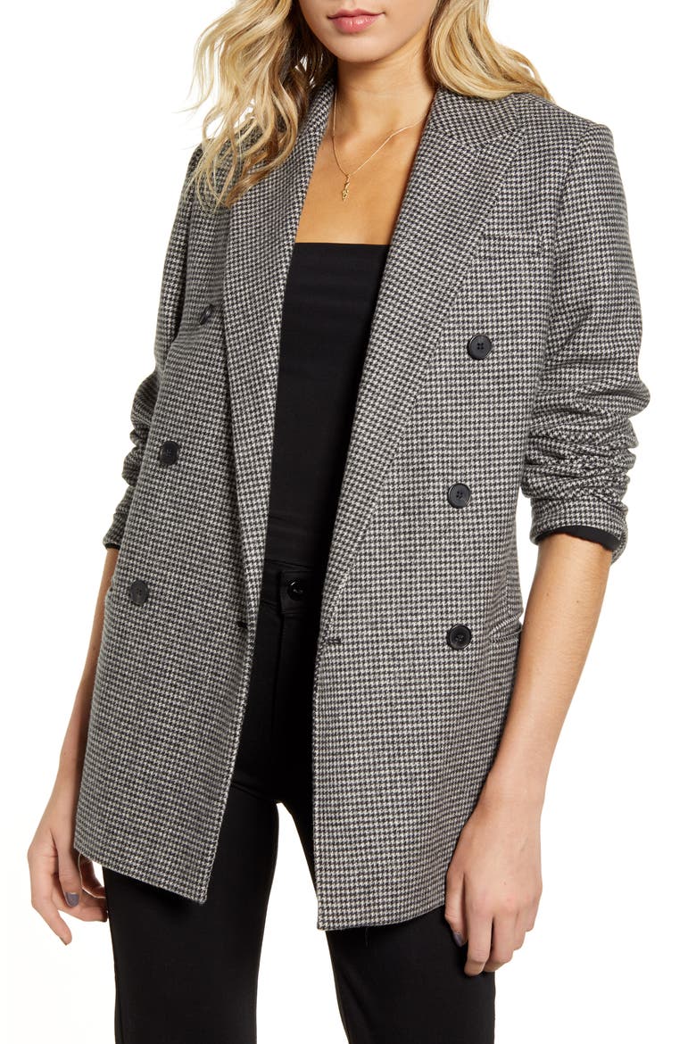 Astrid Puppytooth Check Double Breasted Wool Blend Blazer, Main, color, BLACK/ WHITE