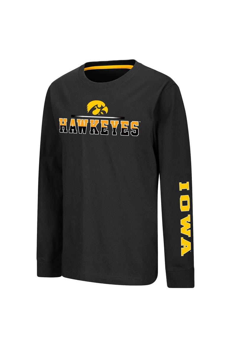 Youth Colosseum Black Iowa Hawkeyes Two-Hit Long Sleeve T-Shirt, Alternate, color, Black