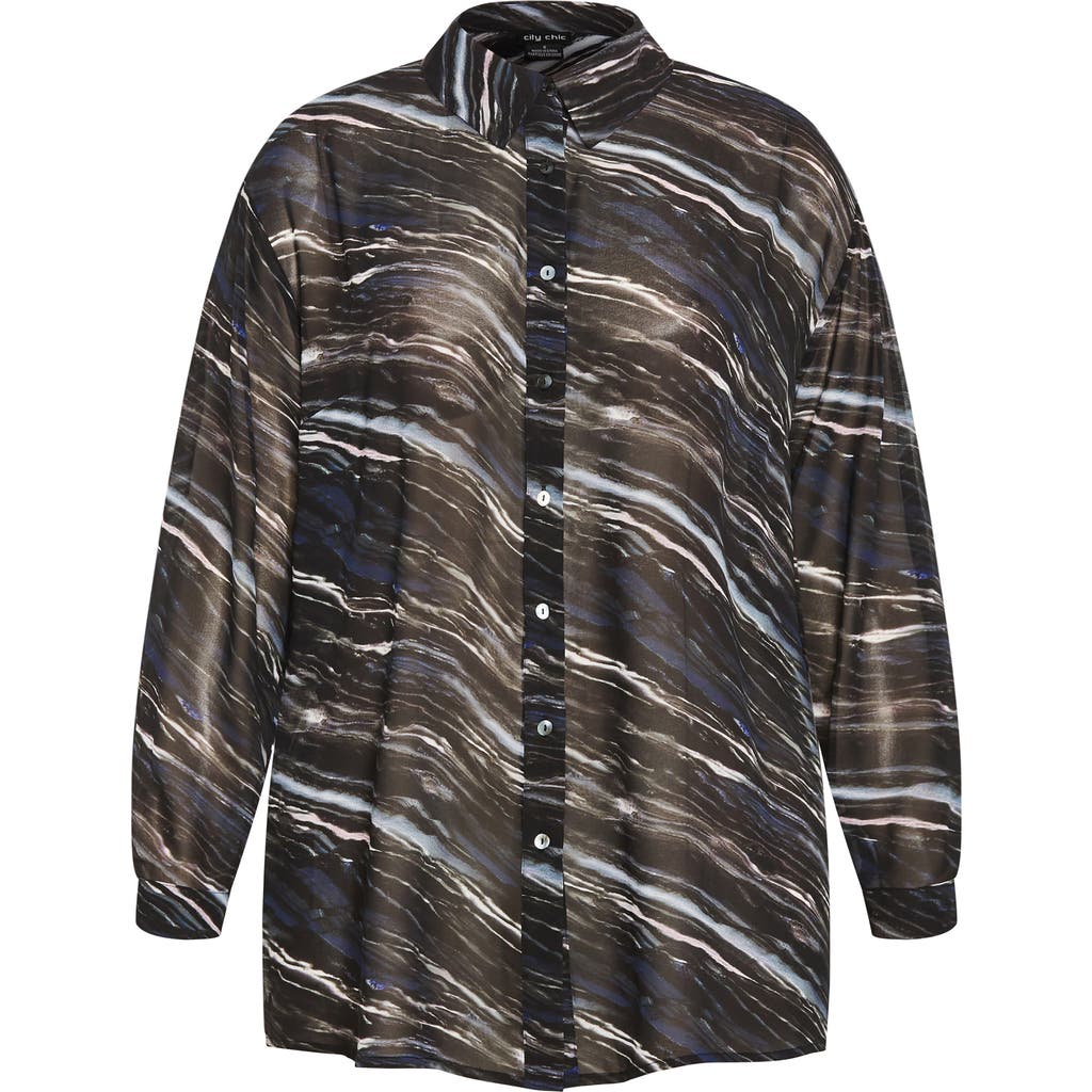 City Chic Sally Sheer Button-up Shirt In Black