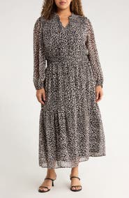 GIBSONLOOK The Leyla Print Smocked Long Sleeve Maxi Dress