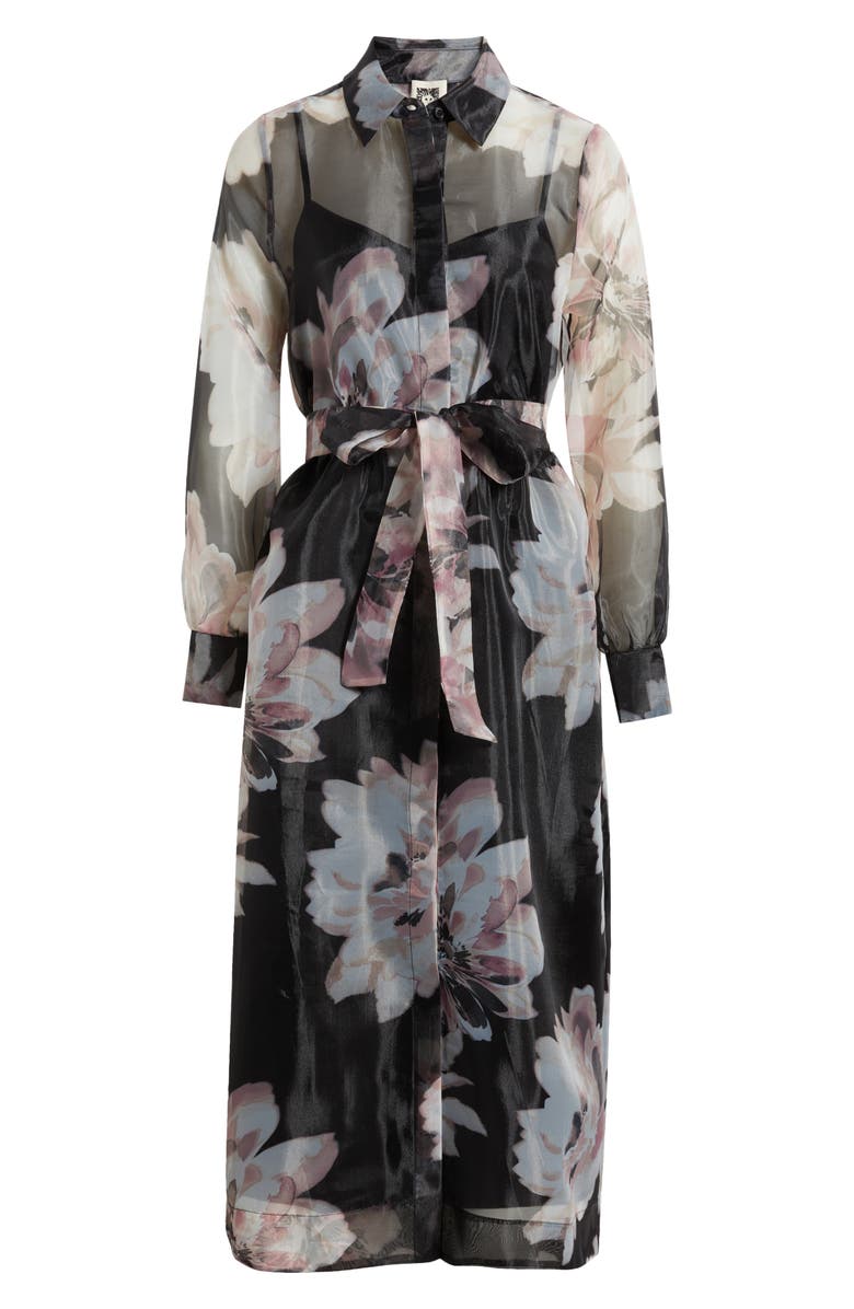 Anne Klein Floral Print Long Sleeve Organza Midi Shirtdress, Alternate, color, 