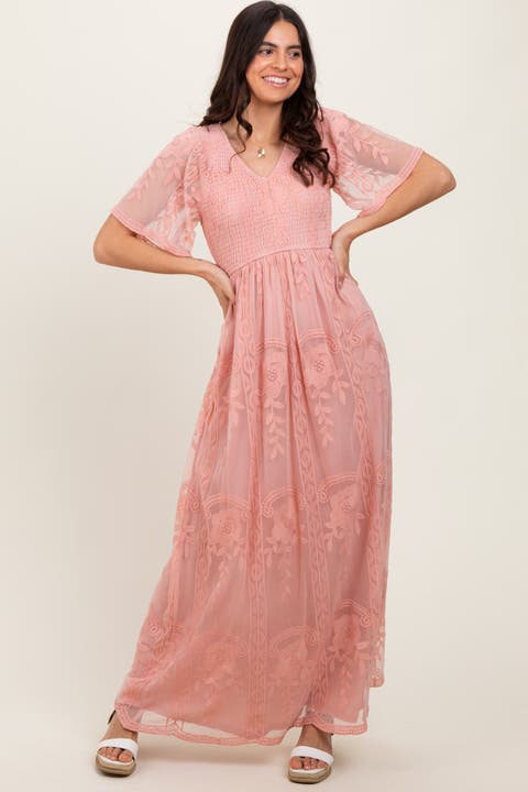 Smocked Top Lace Maxi Dress