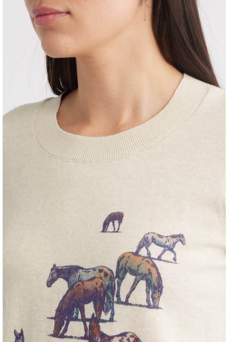 Wild Horse Print Short Sleeve Cotton Sweater, Alternate, color, ECRU