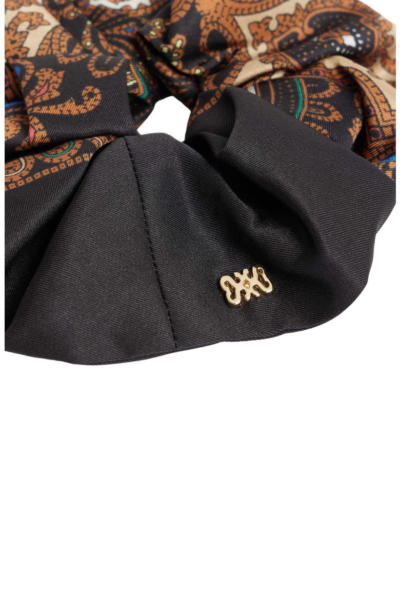 Scarf print scrunchie, Alternate, color, Black / ocher