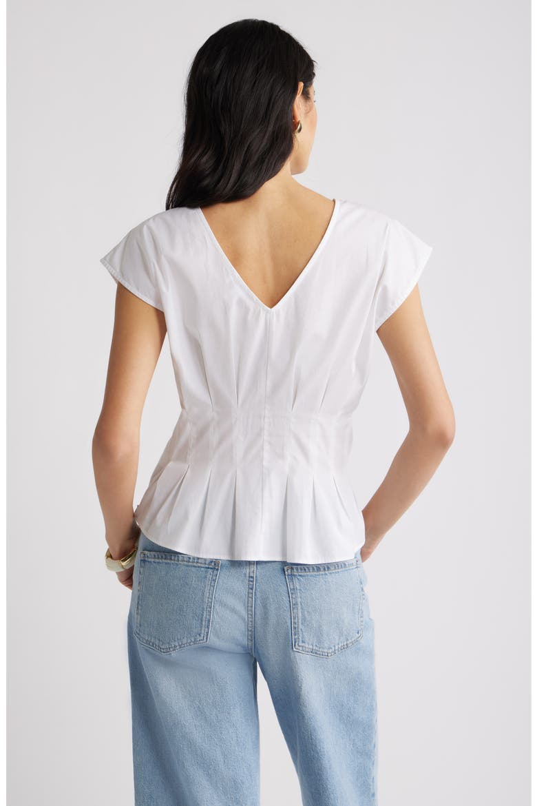 Pleated V-Neck Poplin Top, Alternate, color, WHITE