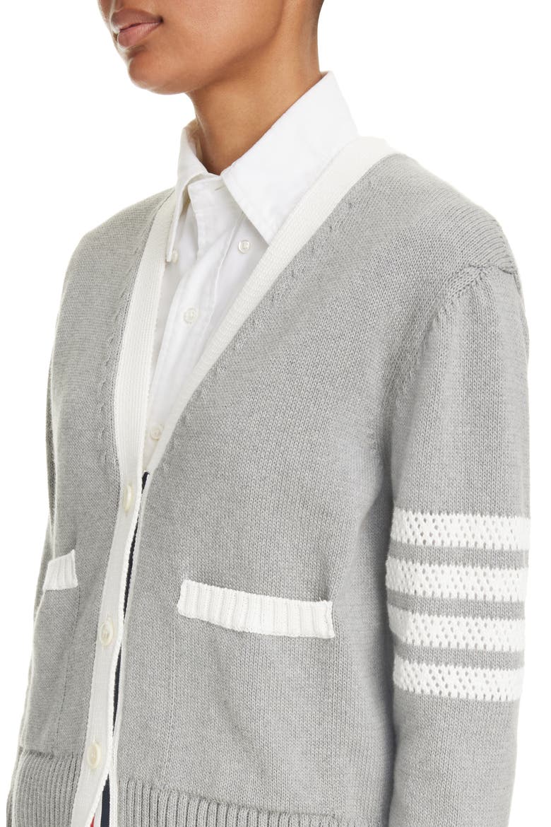4-Bar Cotton V-Neck Cardigan, Alternate, color, LIGHT GREY
