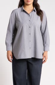 Eileen Fisher Stripe Organic Cotton Button-Up Shirt