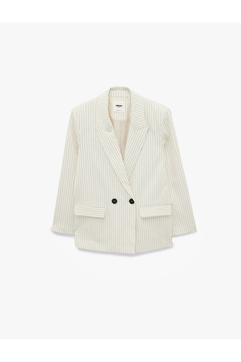 Long Sleeve Double-Breasted Pinstriped Blazer, Alternate, color, BEIGE STRIPE